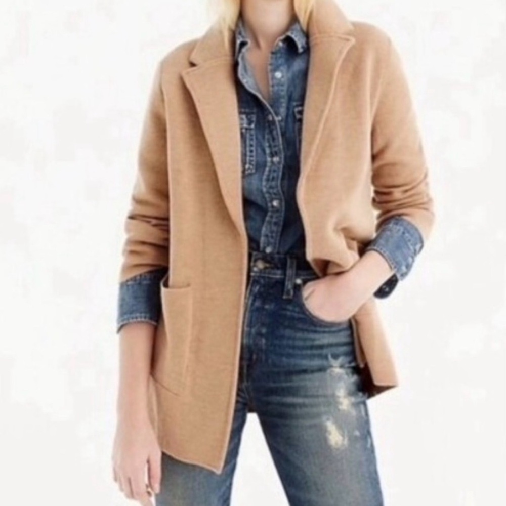 J. Crew 365 Sophie Open-Front Sweater Blazer Jacket, Camel XXS
